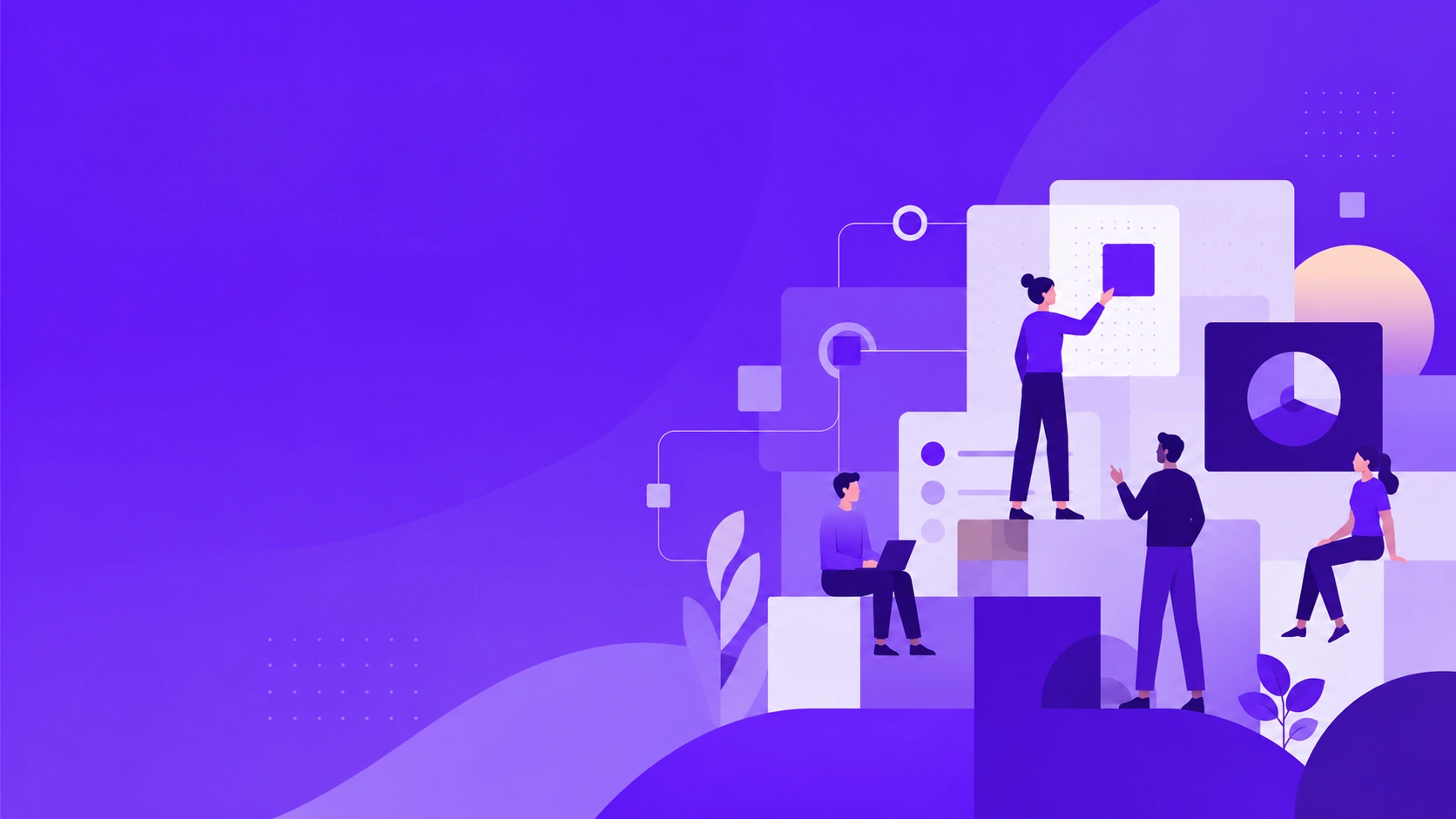 Illustration eines Teams, das gemeinsam ein Projekt entwickelt